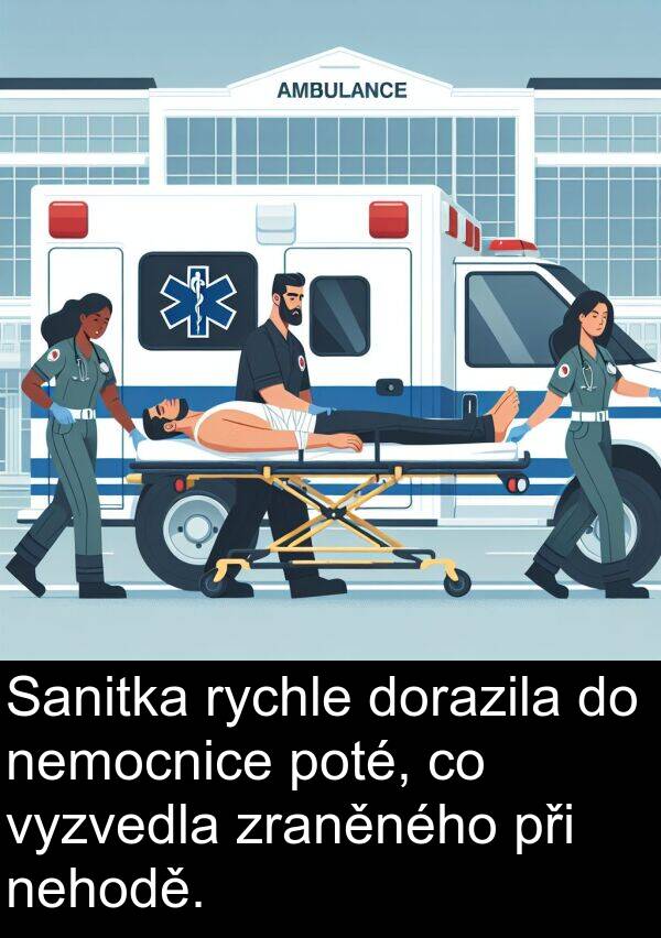 poté: Sanitka rychle dorazila do nemocnice poté, co vyzvedla zraněného při nehodě.