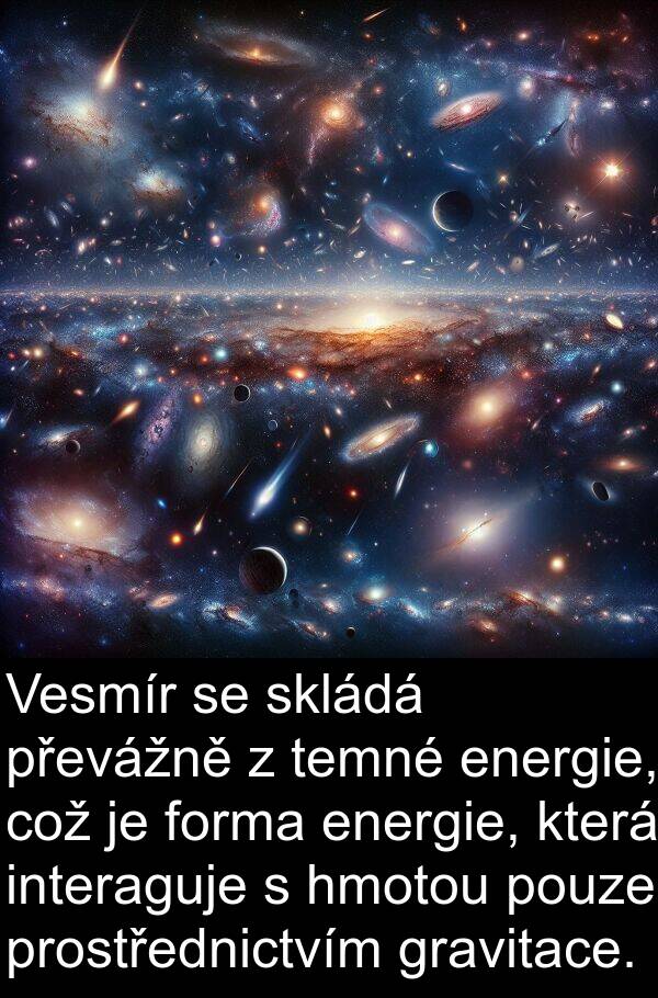 forma: Vesmír se skládá převážně z temné energie, což je forma energie, která interaguje s hmotou pouze prostřednictvím gravitace.