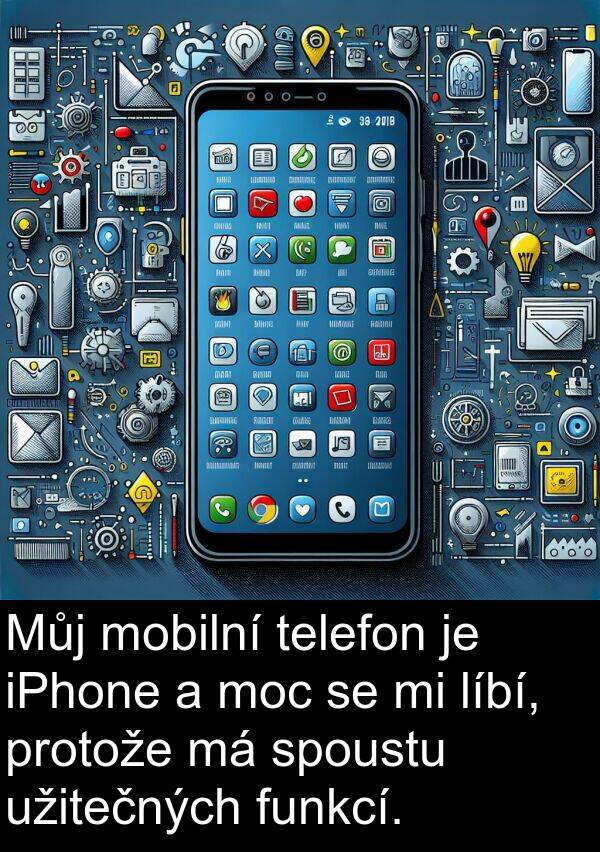 funkcí: Můj mobilní telefon je iPhone a moc se mi líbí, protože má spoustu užitečných funkcí.