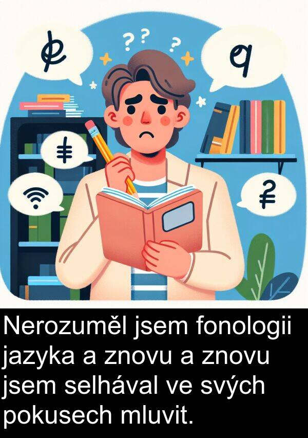 jazyka: Nerozuměl jsem fonologii jazyka a znovu a znovu jsem selhával ve svých pokusech mluvit.