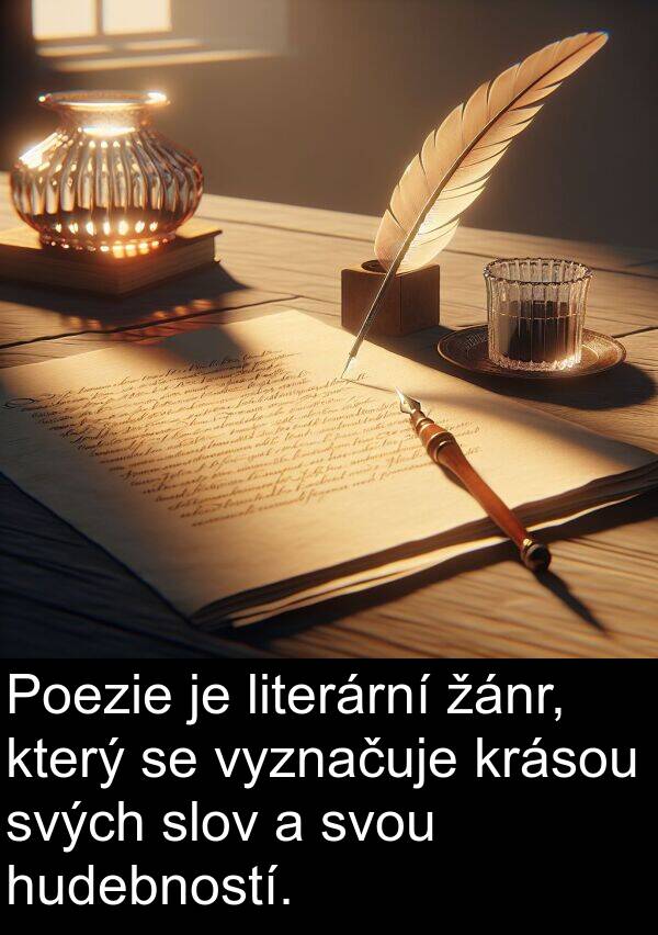 svých: Poezie je literární žánr, který se vyznačuje krásou svých slov a svou hudebností.