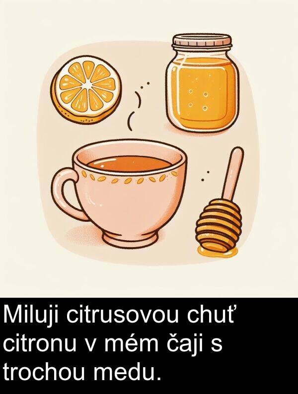 čaji: Miluji citrusovou chuť citronu v mém čaji s trochou medu.