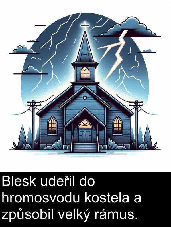 udeřil: Blesk udeřil do hromosvodu kostela a způsobil velký rámus.