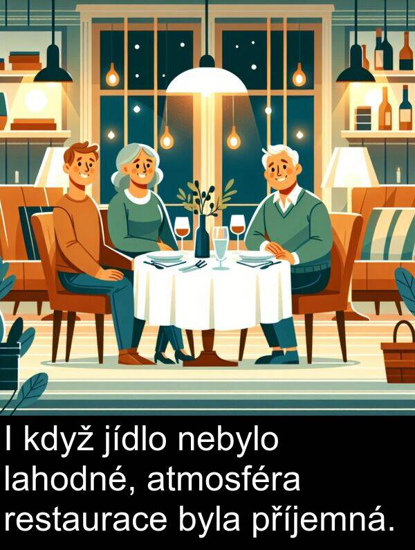 lahodné: I když jídlo nebylo lahodné, atmosféra restaurace byla příjemná.