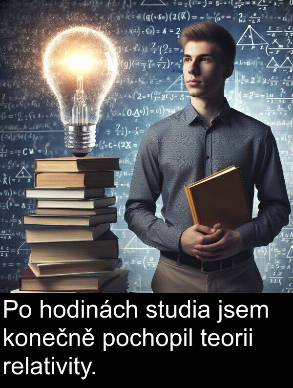 teorii: Po hodinách studia jsem konečně pochopil teorii relativity.