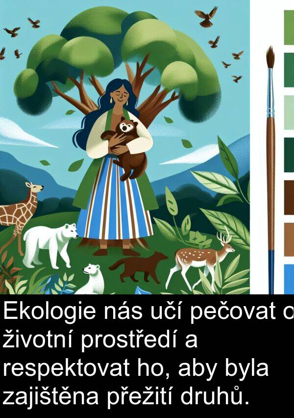 pečovat: Ekologie nás učí pečovat o životní prostředí a respektovat ho, aby byla zajištěna přežití druhů.