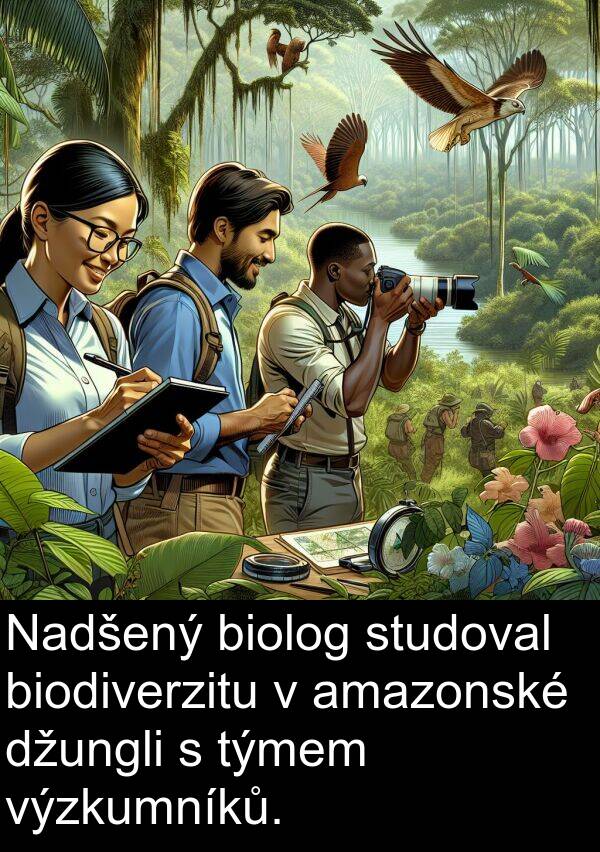 amazonské: Nadšený biolog studoval biodiverzitu v amazonské džungli s týmem výzkumníků.