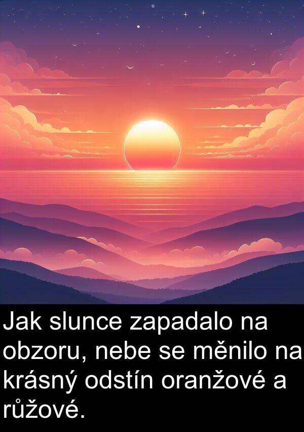 oranžové: Jak slunce zapadalo na obzoru, nebe se měnilo na krásný odstín oranžové a růžové.