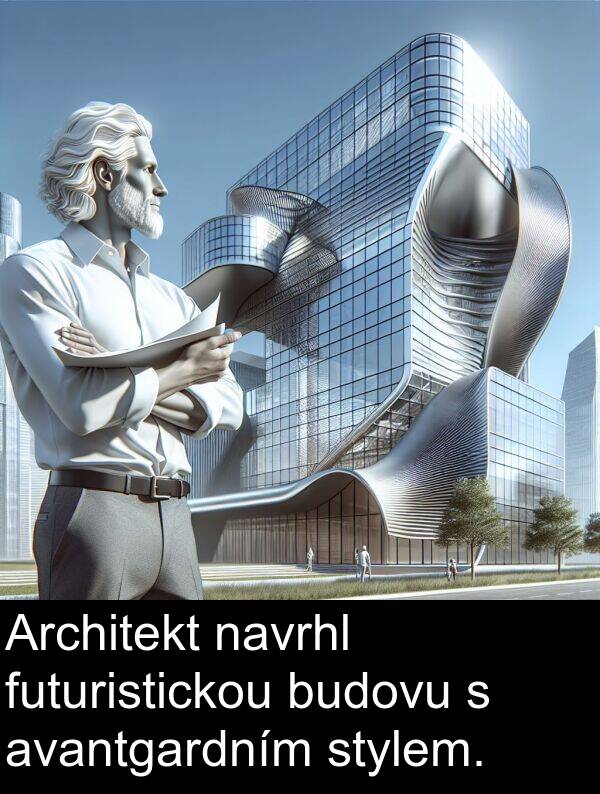 navrhl: Architekt navrhl futuristickou budovu s avantgardním stylem.