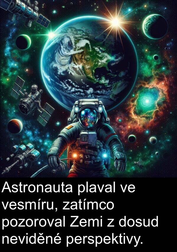 perspektivy: Astronauta plaval ve vesmíru, zatímco pozoroval Zemi z dosud neviděné perspektivy.