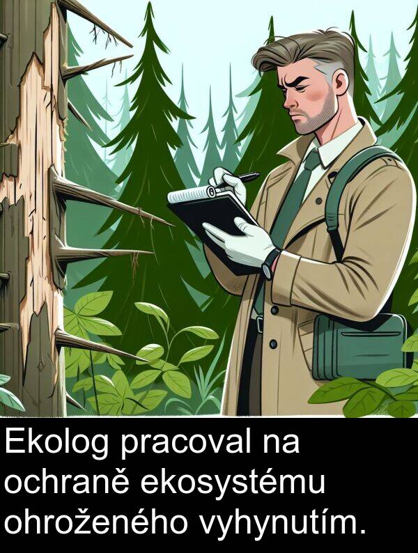 ekosystému: Ekolog pracoval na ochraně ekosystému ohroženého vyhynutím.