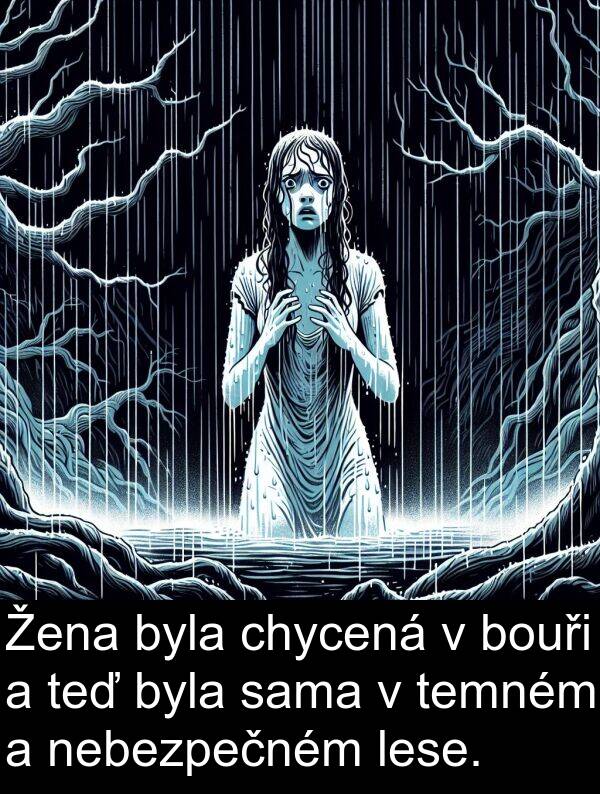 teď: Žena byla chycená v bouři a teď byla sama v temném a nebezpečném lese.