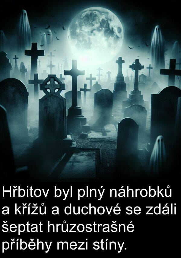 příběhy: Hřbitov byl plný náhrobků a křížů a duchové se zdáli šeptat hrůzostrašné příběhy mezi stíny.