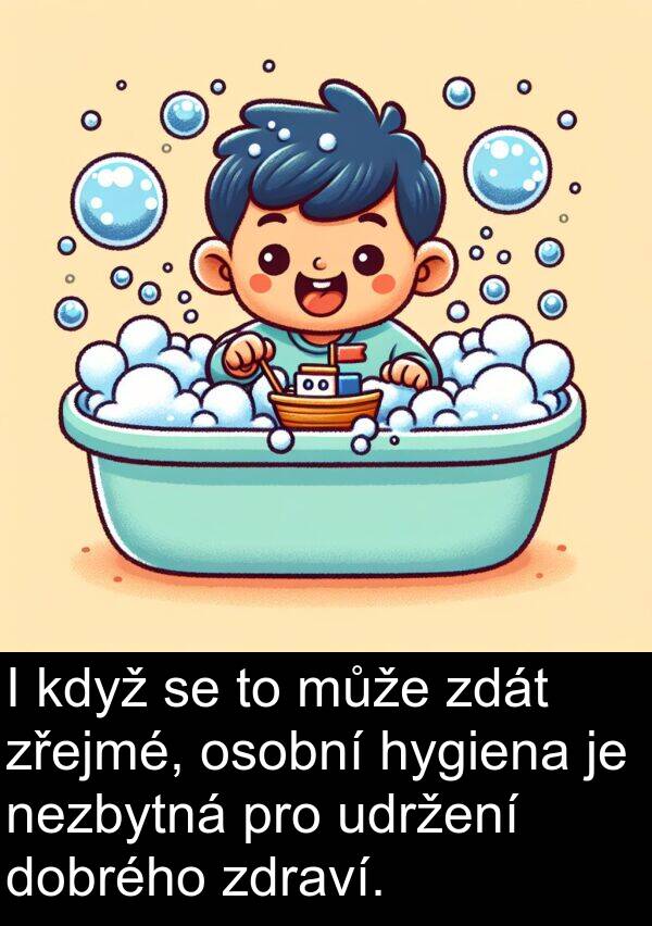 zdát: I když se to může zdát zřejmé, osobní hygiena je nezbytná pro udržení dobrého zdraví.