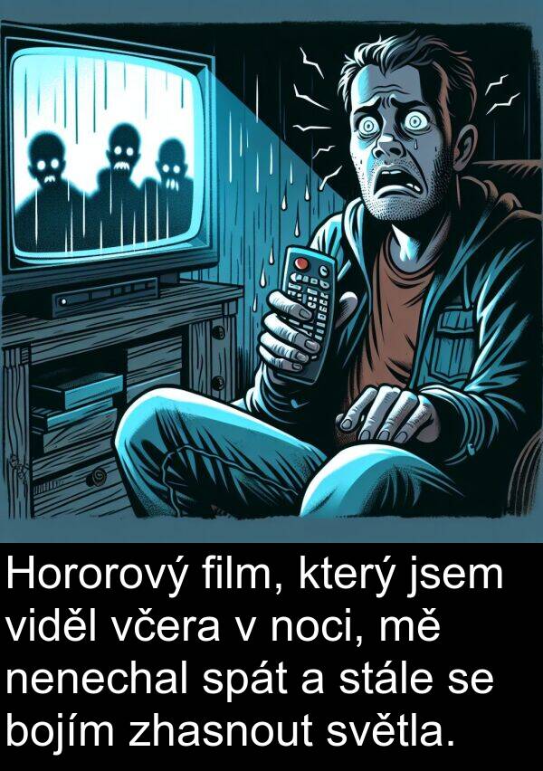 film: Hororový film, který jsem viděl včera v noci, mě nenechal spát a stále se bojím zhasnout světla.