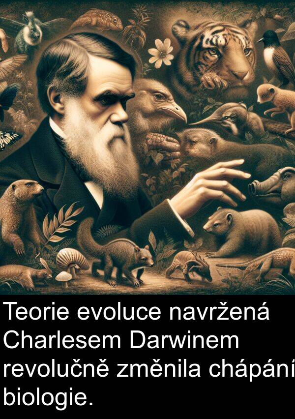 biologie: Teorie evoluce navržená Charlesem Darwinem revolučně změnila chápání biologie.