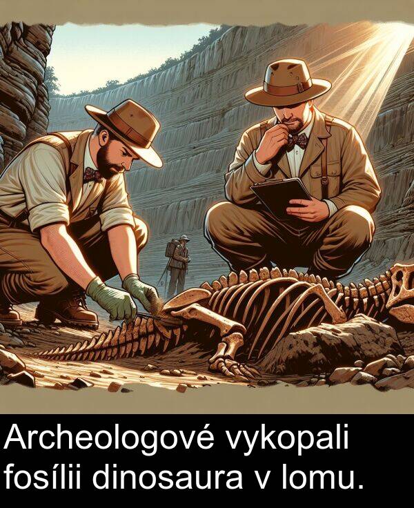 fosílii: Archeologové vykopali fosílii dinosaura v lomu.