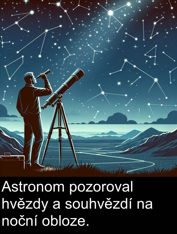 pozoroval: Astronom pozoroval hvězdy a souhvězdí na noční obloze.