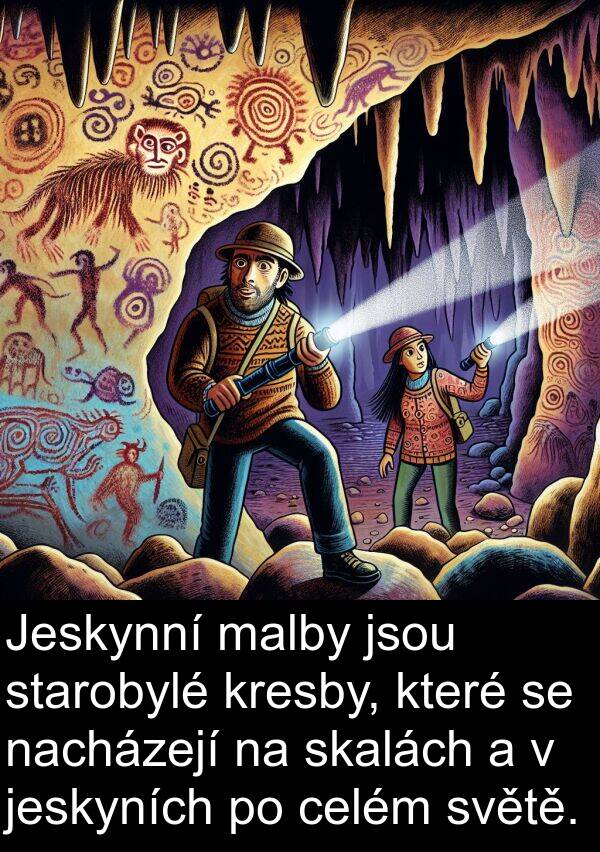 malby: Jeskynní malby jsou starobylé kresby, které se nacházejí na skalách a v jeskyních po celém světě.