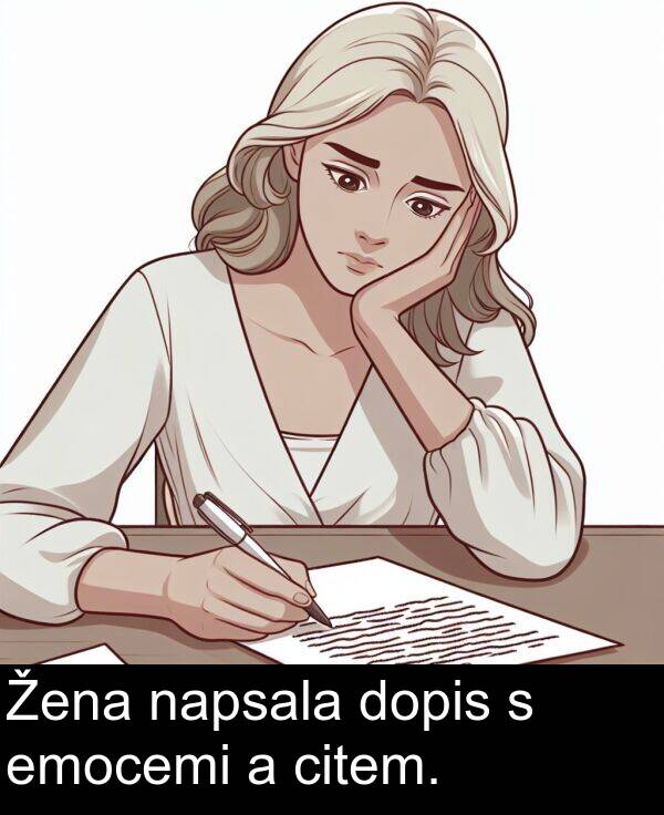 emocemi: Žena napsala dopis s emocemi a citem.