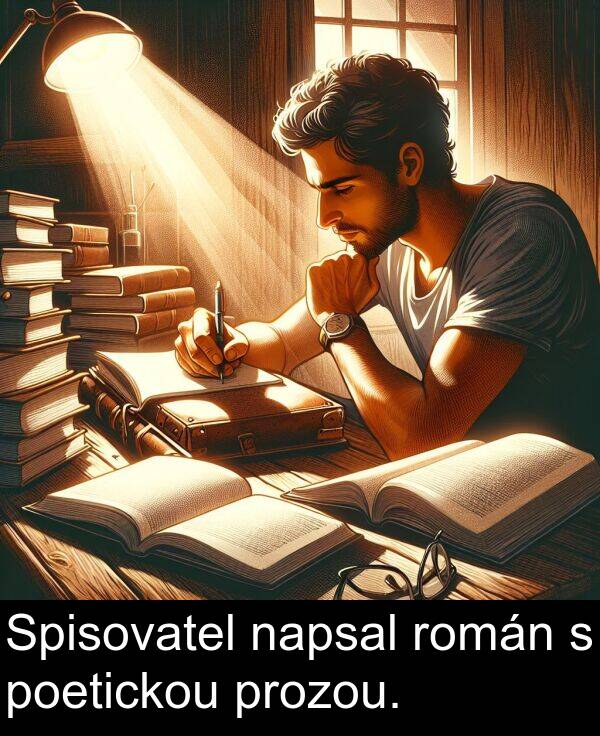 napsal: Spisovatel napsal román s poetickou prozou.