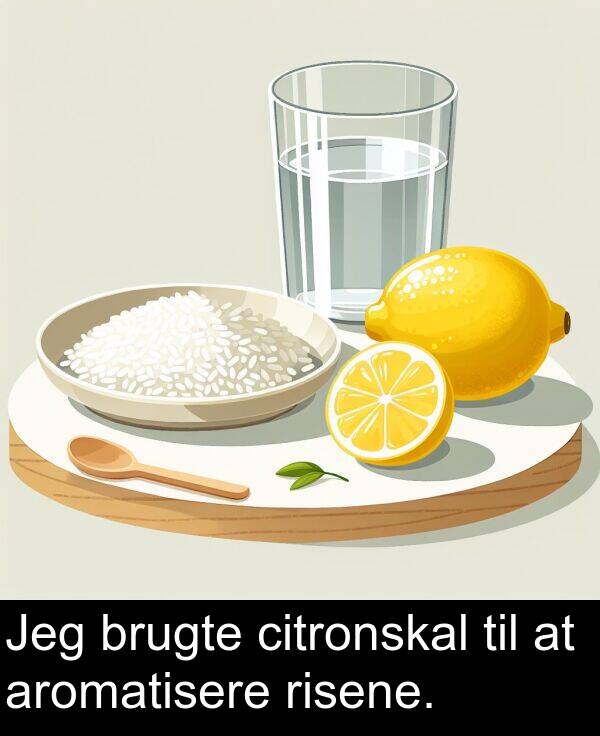 brugte: Jeg brugte citronskal til at aromatisere risene.