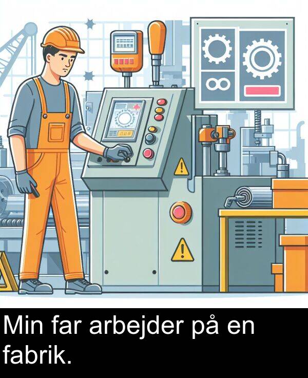 fabrik: Min far arbejder på en fabrik.