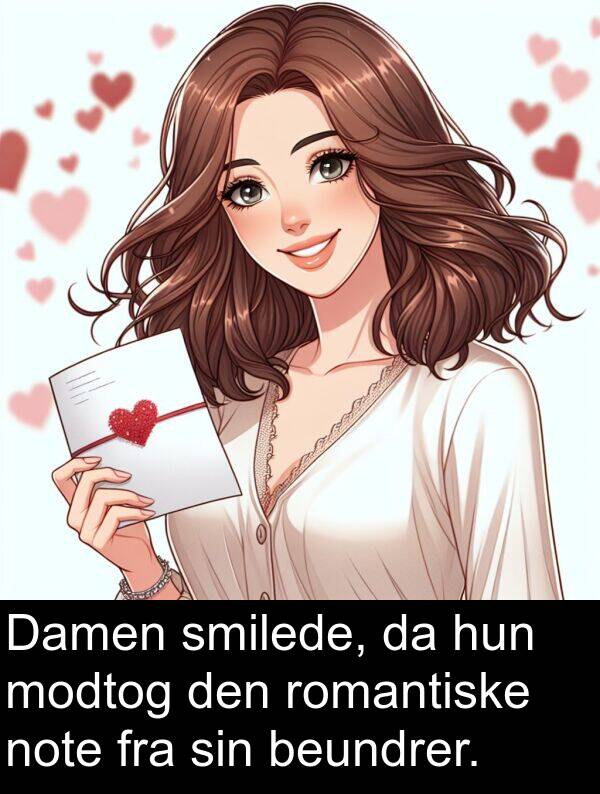 modtog: Damen smilede, da hun modtog den romantiske note fra sin beundrer.