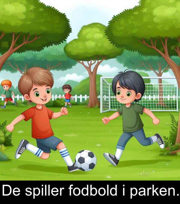 parken: De spiller fodbold i parken.