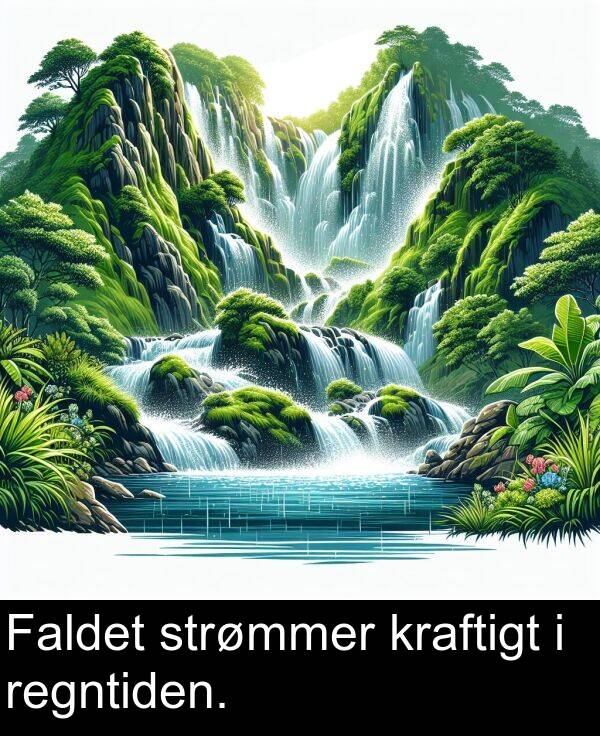 strømmer: Faldet strømmer kraftigt i regntiden.