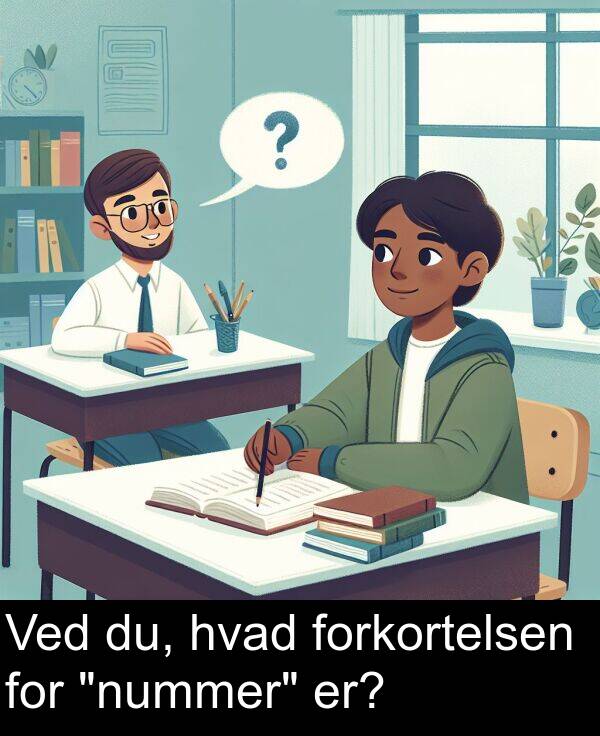 for: Ved du, hvad forkortelsen for "nummer" er?