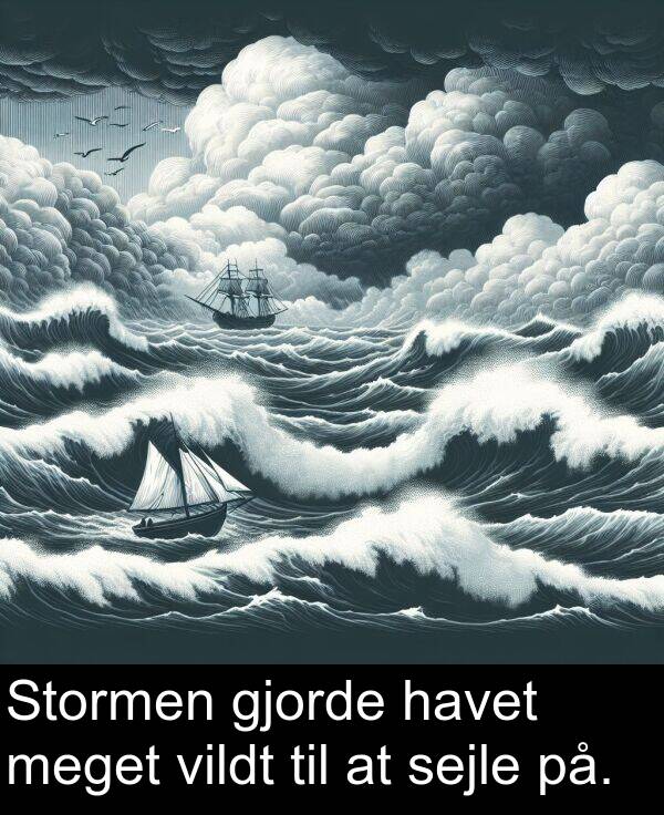 havet: Stormen gjorde havet meget vildt til at sejle på.