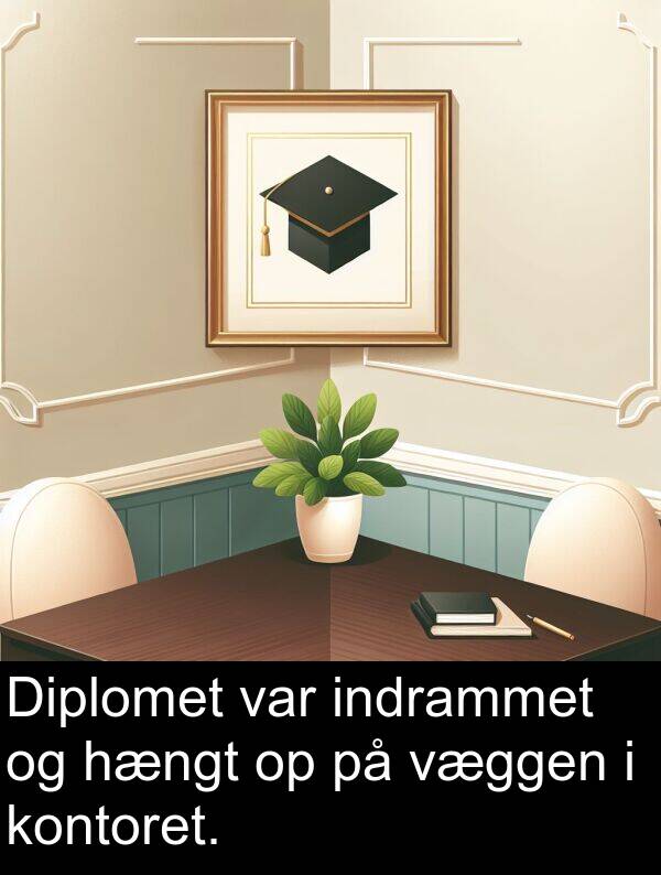 væggen: Diplomet var indrammet og hængt op på væggen i kontoret.