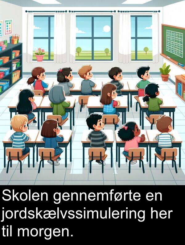 her: Skolen gennemførte en jordskælvssimulering her til morgen.