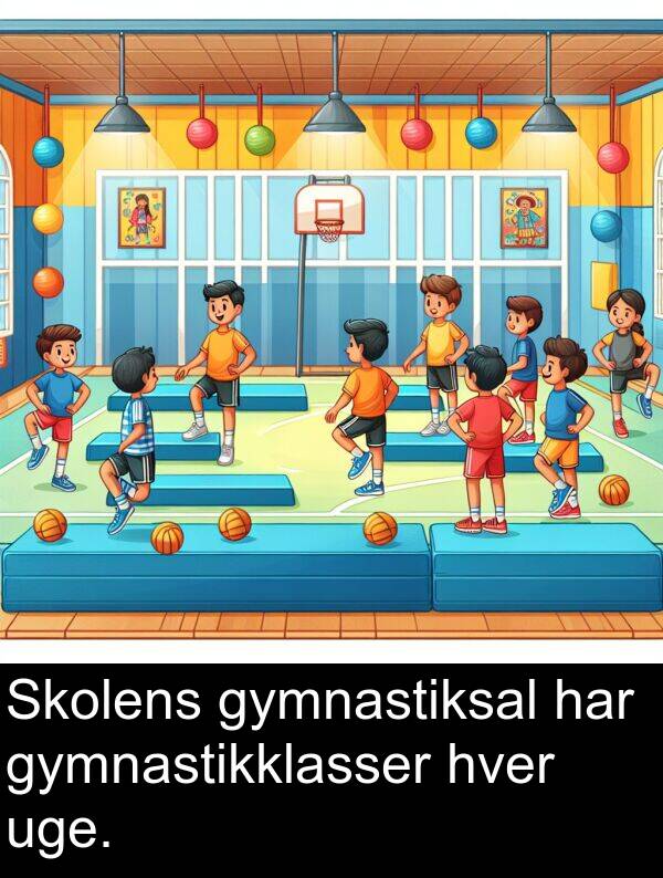 gymnastiksal: Skolens gymnastiksal har gymnastikklasser hver uge.