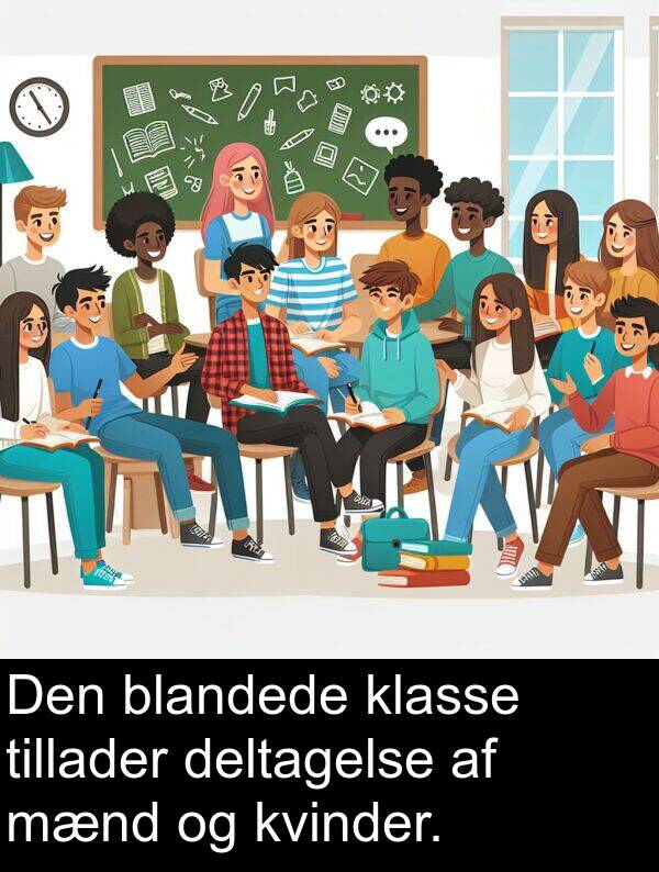 deltagelse: Den blandede klasse tillader deltagelse af mænd og kvinder.