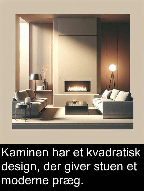 giver: Kaminen har et kvadratisk design, der giver stuen et moderne præg.