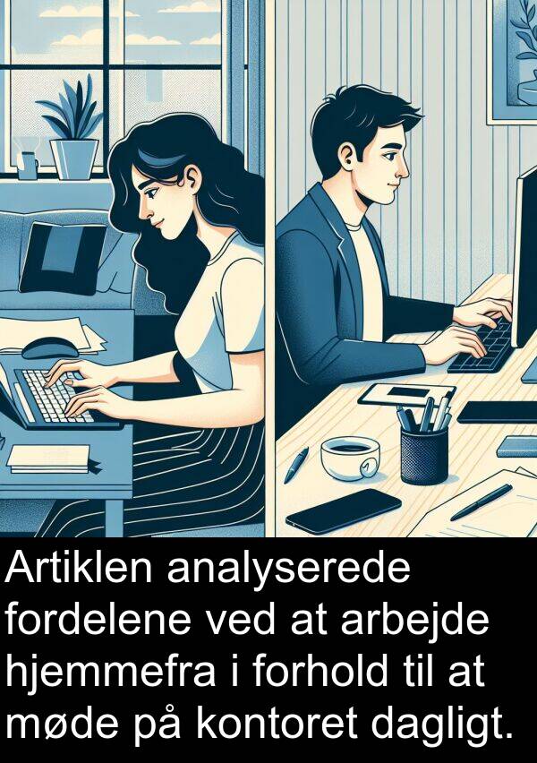 dagligt: Artiklen analyserede fordelene ved at arbejde hjemmefra i forhold til at møde på kontoret dagligt.