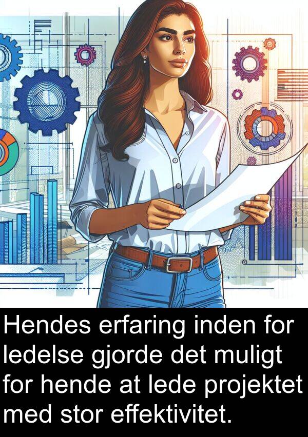 lede: Hendes erfaring inden for ledelse gjorde det muligt for hende at lede projektet med stor effektivitet.