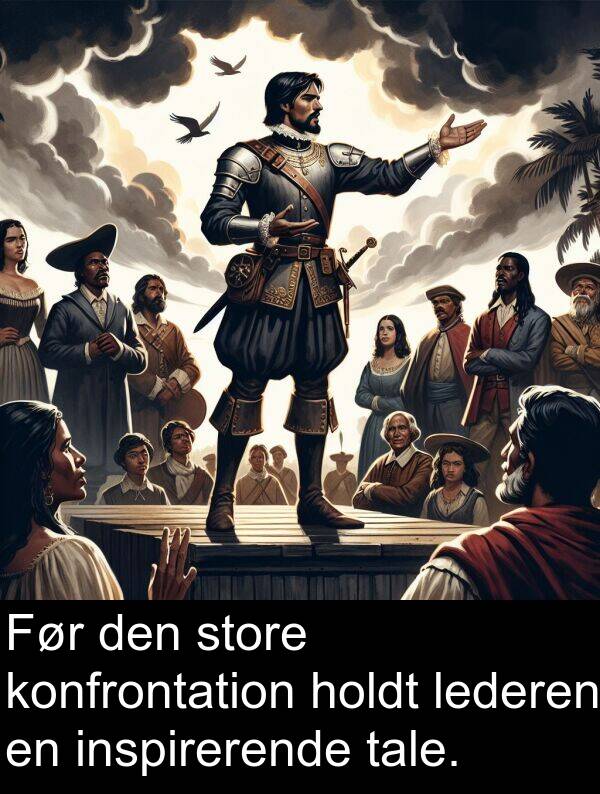 store: Før den store konfrontation holdt lederen en inspirerende tale.