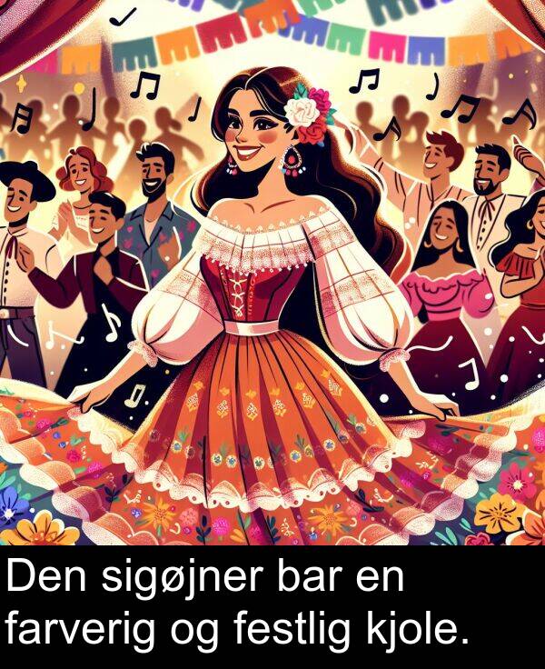 farverig: Den sigøjner bar en farverig og festlig kjole.