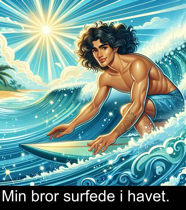 havet: Min bror surfede i havet.