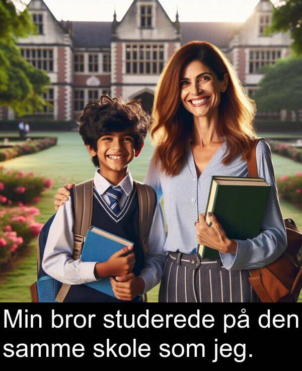 samme: Min bror studerede på den samme skole som jeg.