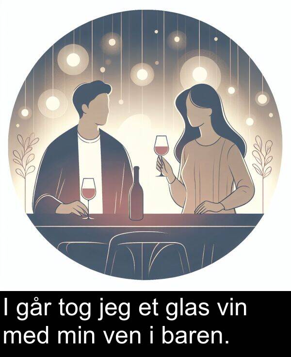 glas: I går tog jeg et glas vin med min ven i baren.