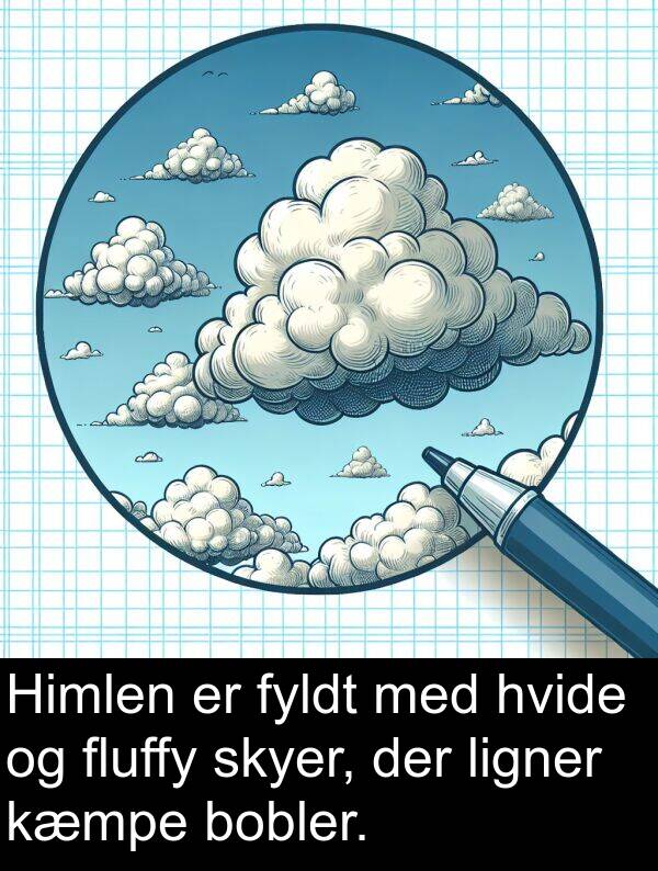 ligner: Himlen er fyldt med hvide og fluffy skyer, der ligner kæmpe bobler.