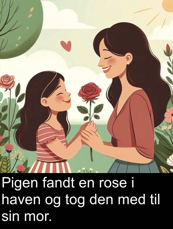 fandt: Pigen fandt en rose i haven og tog den med til sin mor.