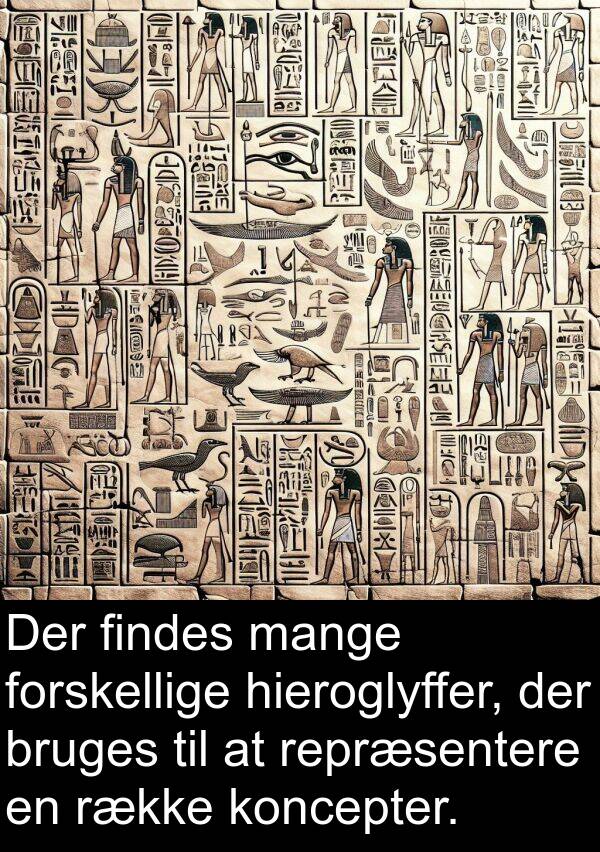 findes: Der findes mange forskellige hieroglyffer, der bruges til at repræsentere en række koncepter.