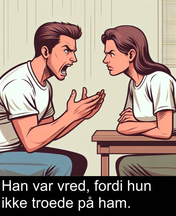 var: Han var vred, fordi hun ikke troede på ham.