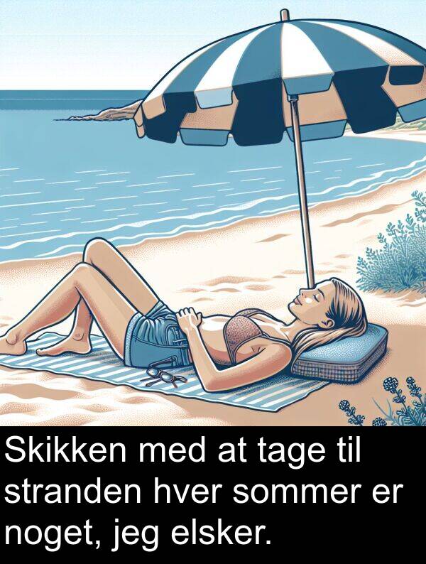 noget: Skikken med at tage til stranden hver sommer er noget, jeg elsker.