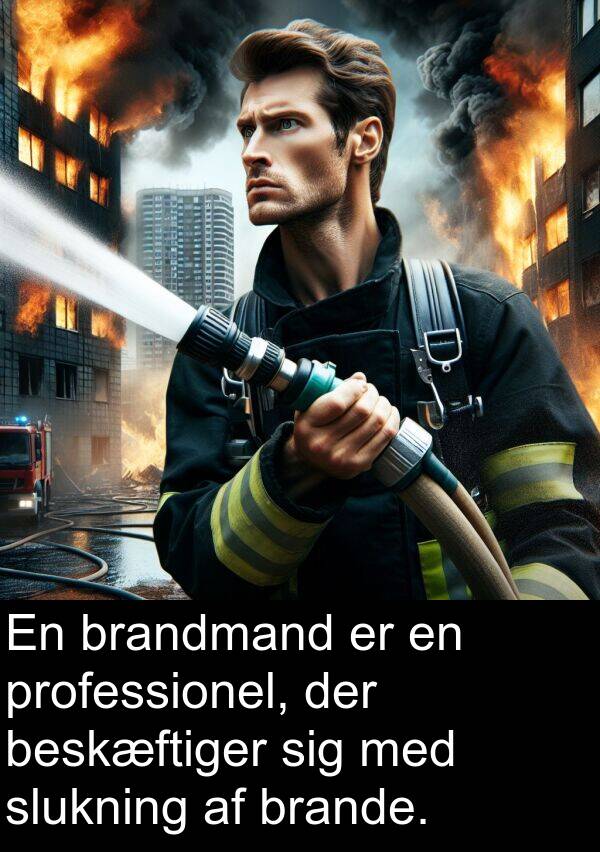 brande: En brandmand er en professionel, der beskæftiger sig med slukning af brande.